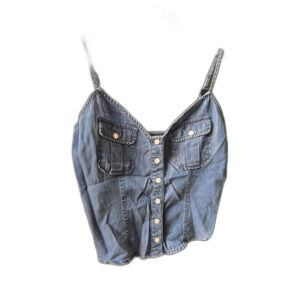 Bebe Women's Blue and Navy Cropped tank top Vest Sz XXS